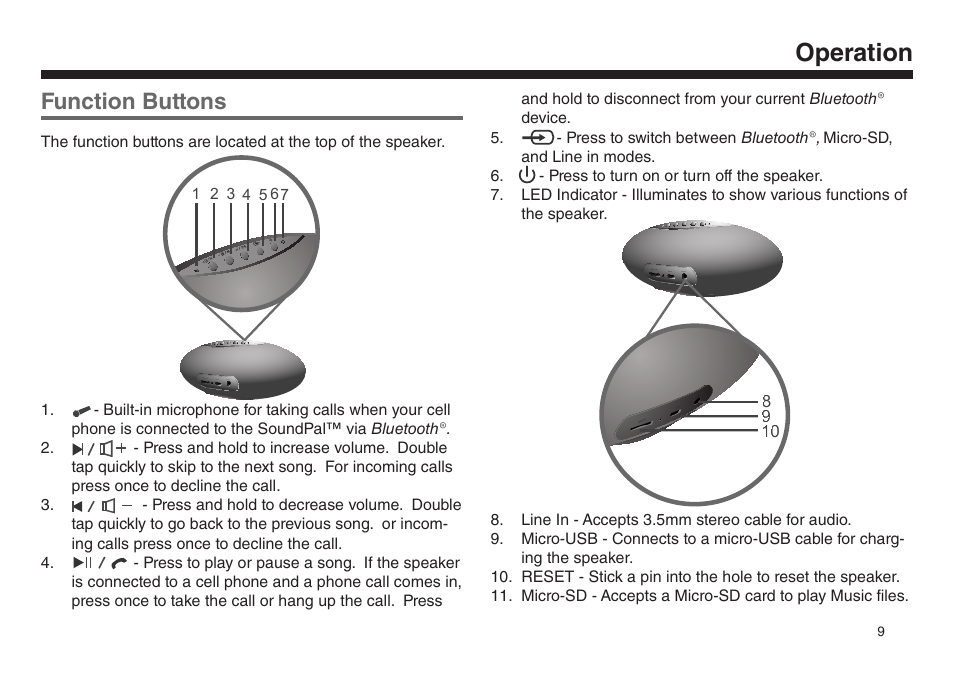 Operation, Function buttons | Sceptre SP05032 User Manual | Page 10 / 15
