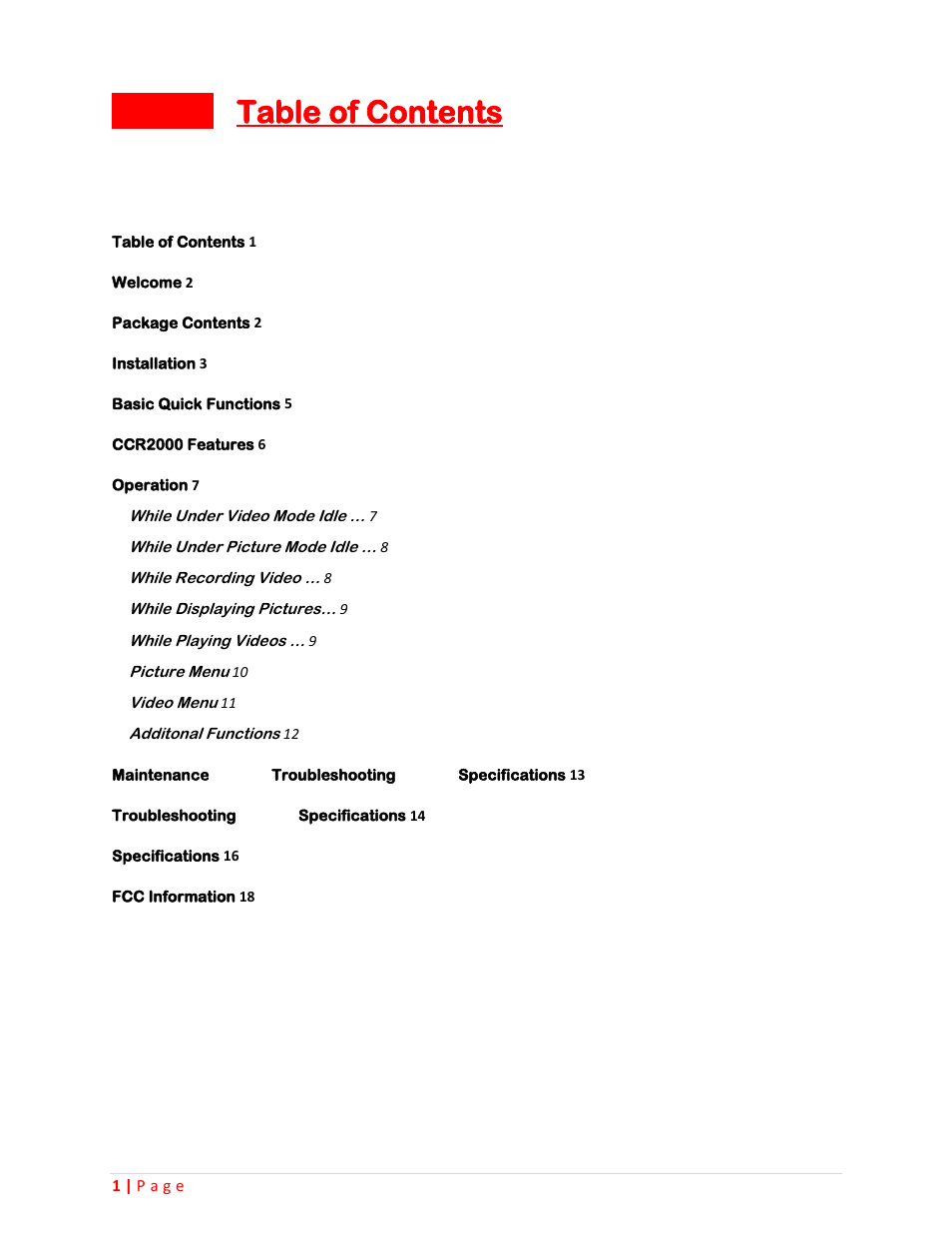 Sceptre CCR2000 User Manual | 20 pages