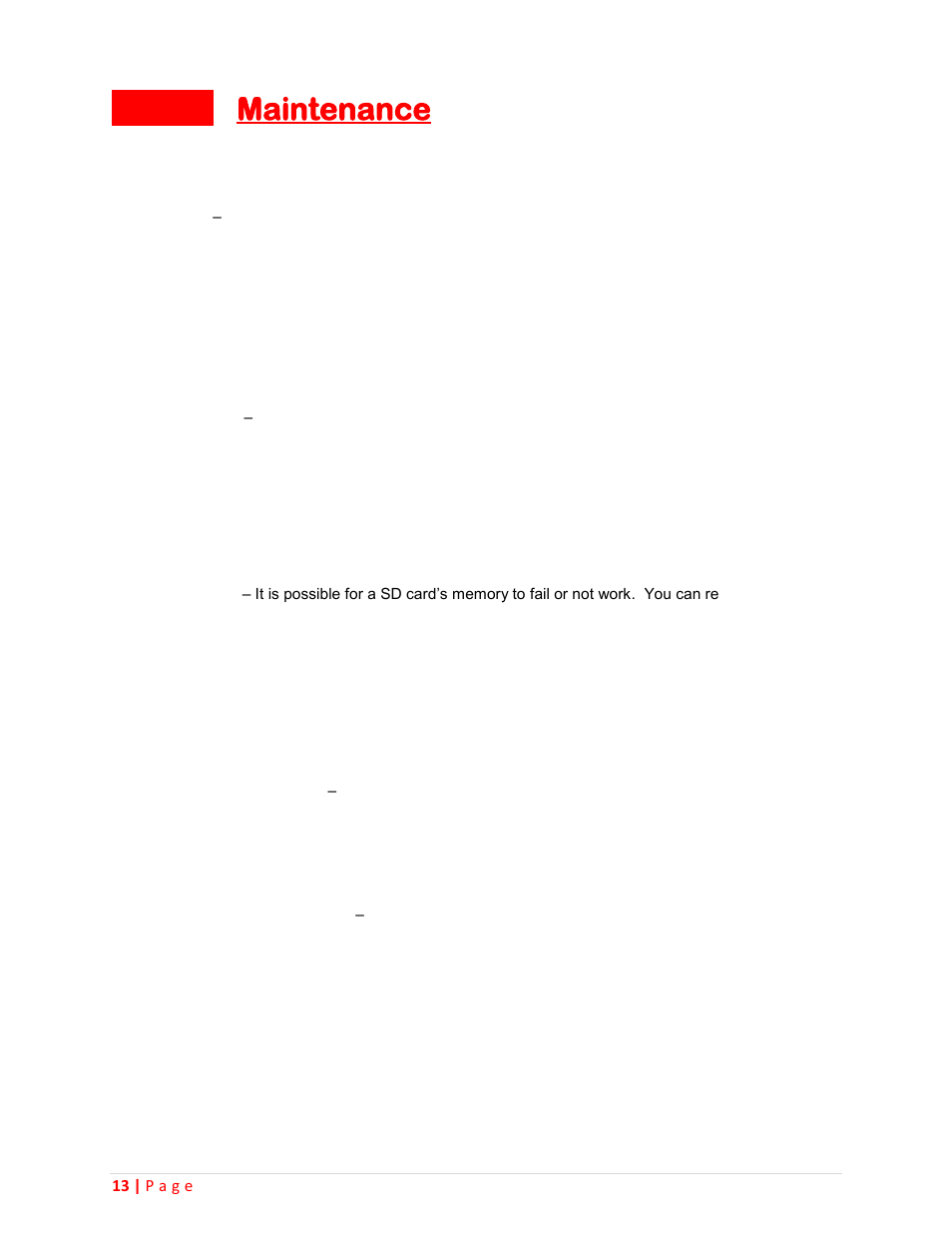 Maintenance troubleshooting specifications 13, Maintenance | Sceptre CCR2000 User Manual | Page 13 / 20