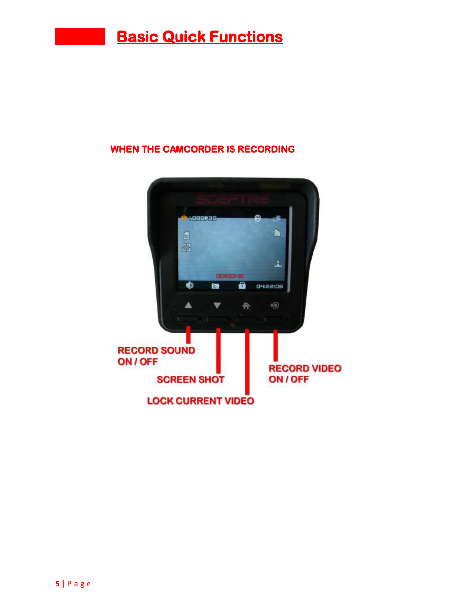 Basic quick functions 5, Basic quick functions | Sceptre CCR2000 User Manual | Page 5 / 20