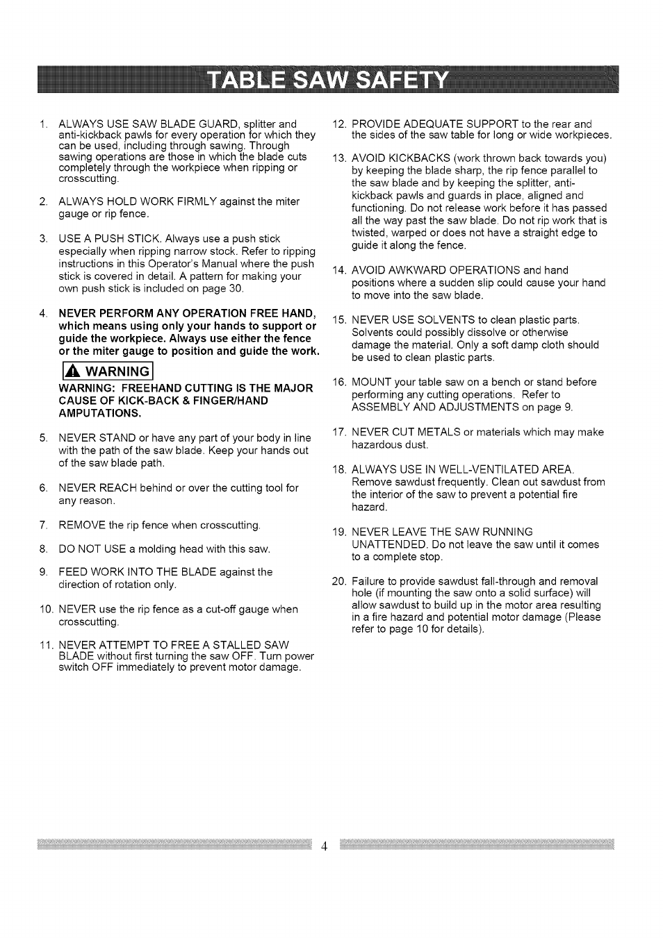 Able saw safet, Jable saw safet | Craftsman 137.248830 User Manual | Page 4 / 31