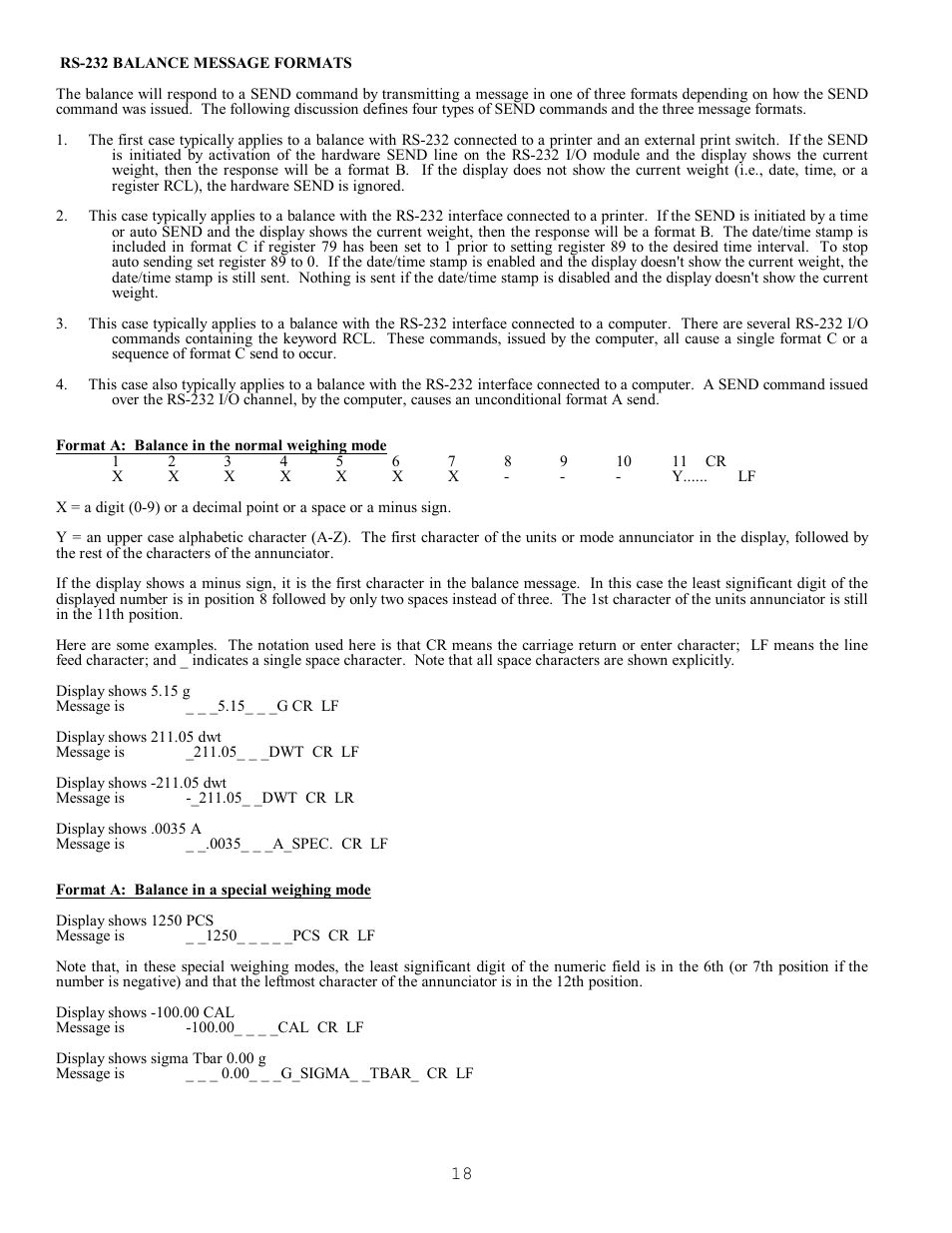 Rs-232 balance message formats | Scientech S9000 User Manual | Page 18 / 25