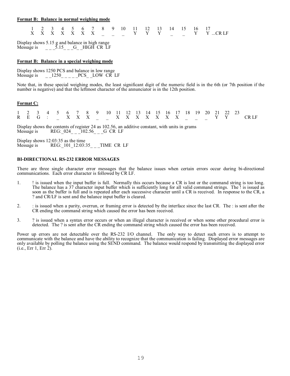 Bi-directional rs-232 error messages | Scientech S9000 User Manual | Page 19 / 25