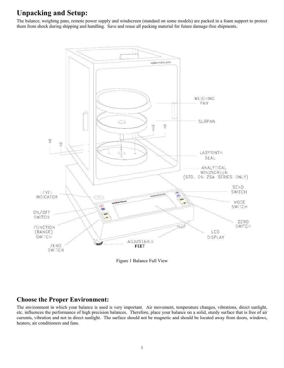 Unpacking and setup, Choose the proper environment | Scientech Zeta Series User Manual | Page 3 / 24