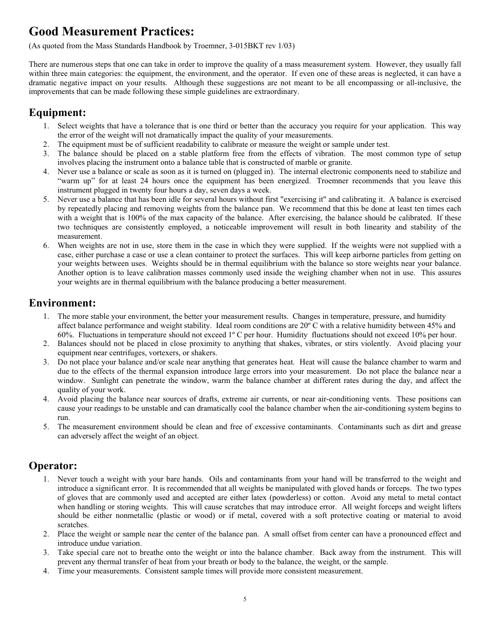 Good measurement practices, Equipment, Environment | Operator | Scientech Zeta Series User Manual | Page 5 / 24