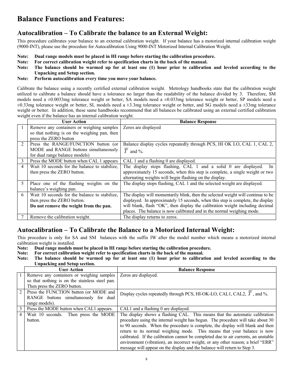Balance functions and features | Scientech 12000 Series User Manual | Page 8 / 28
