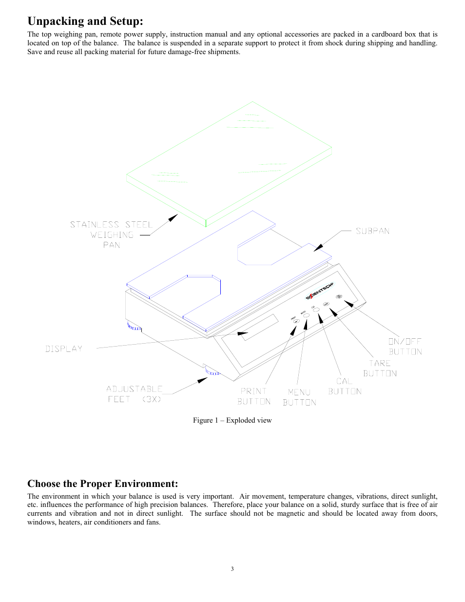 Unpacking and setup, Choose the proper environment | Scientech HC Series User Manual | Page 3 / 16