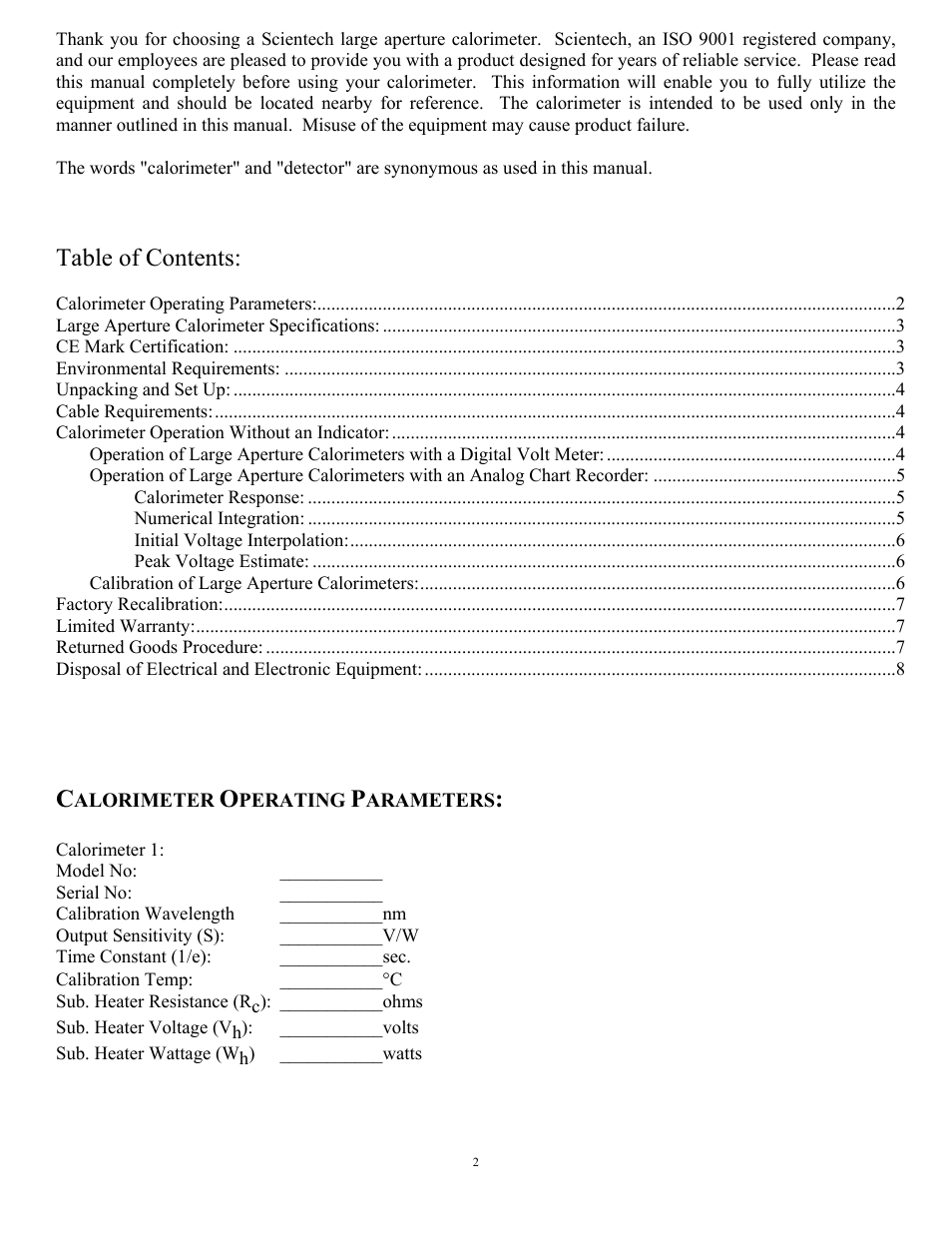 Scientech Large Aperture Calorimeter User Manual | Page 2 / 8