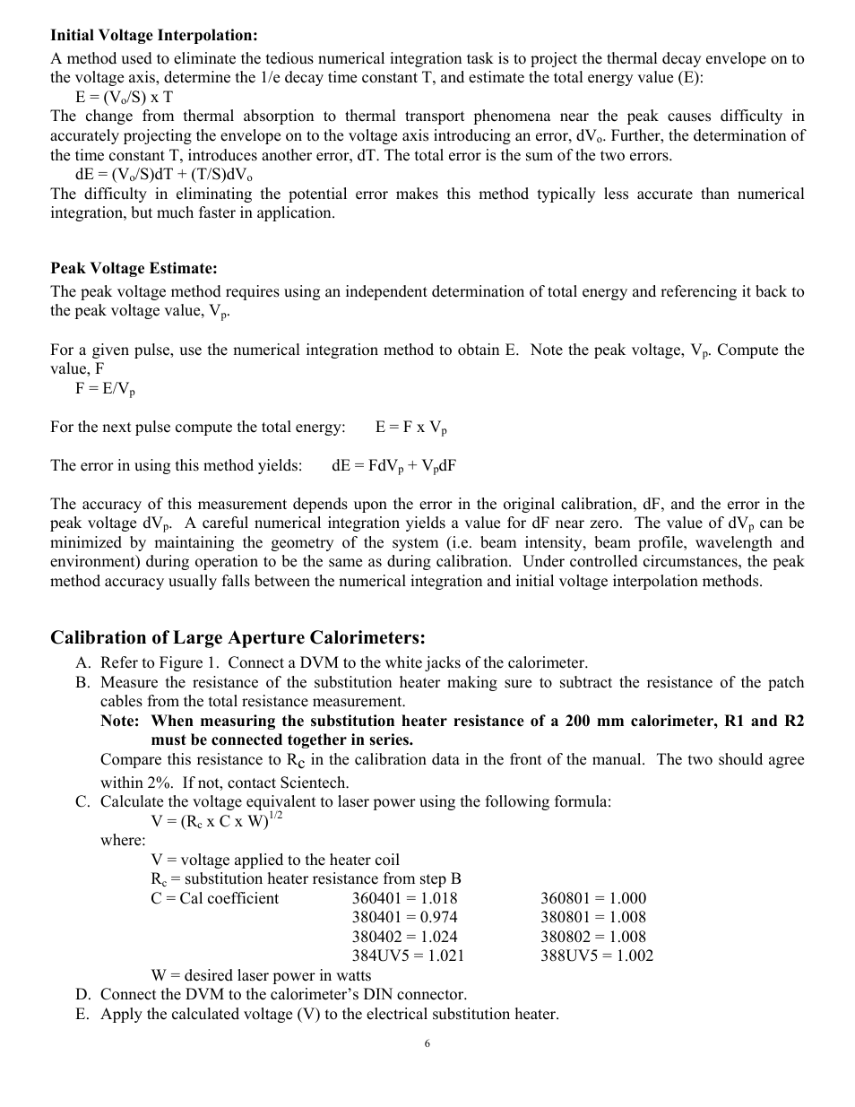 Calibration of large aperture calorimeters | Scientech Large Aperture Calorimeter User Manual | Page 6 / 8