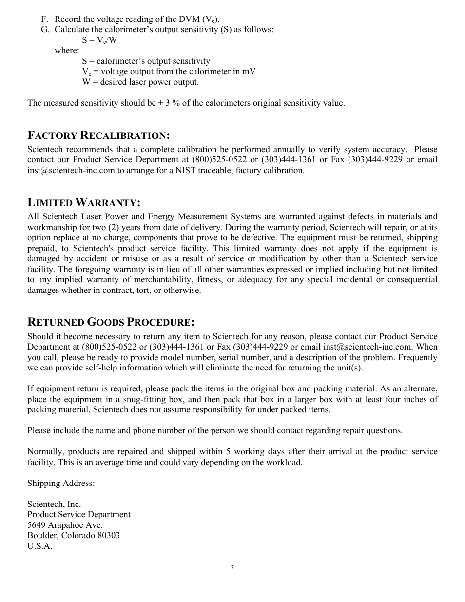 Scientech Large Aperture Calorimeter User Manual | Page 7 / 8