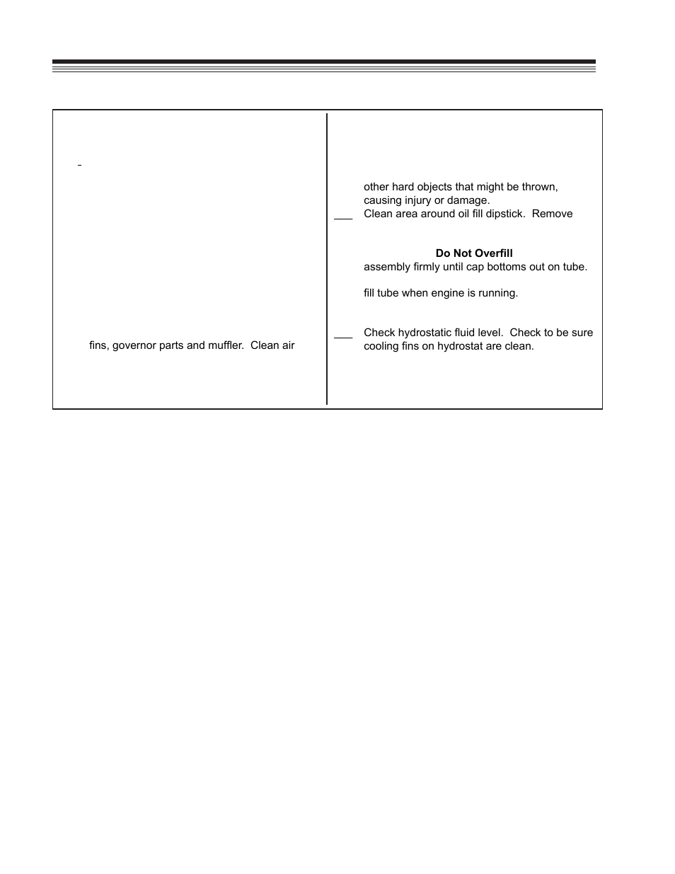 Pre-operation checklist, Pre-operation check list | Craftsman 127.28875 User Manual | Page 20 / 37