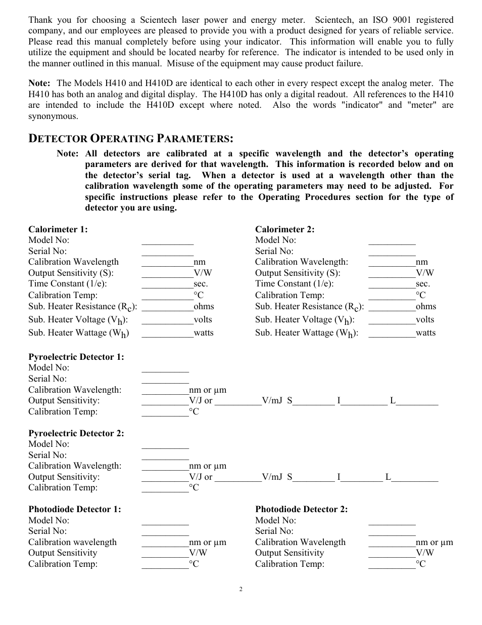 Scientech H410 Vector User Manual | Page 2 / 46