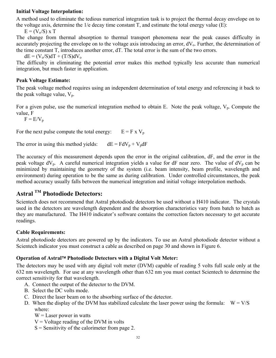 Astral, Photodiode detectors | Scientech H410 Vector User Manual | Page 32 / 46