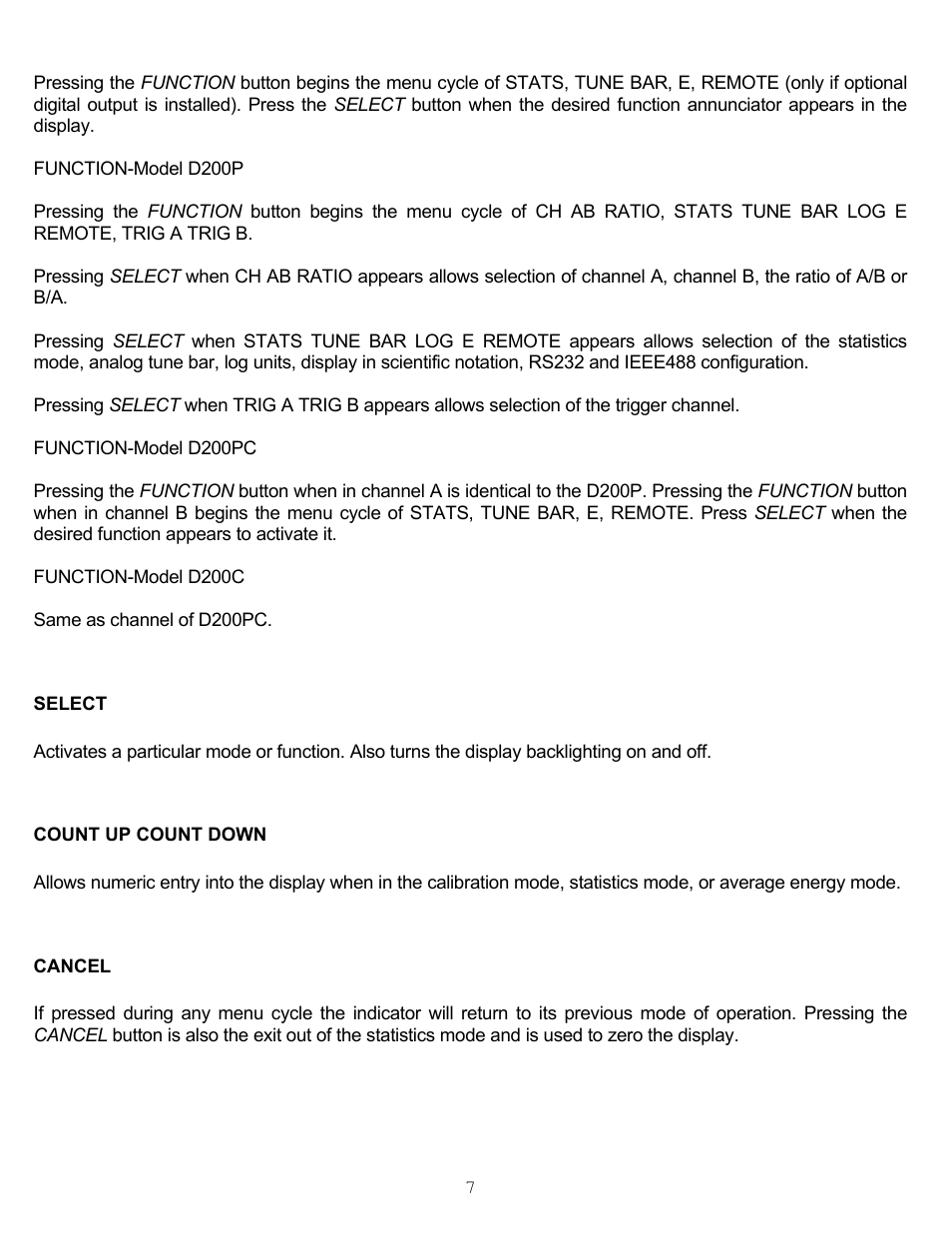 Select, Count up count down, Cancel | Select count up count down cancel | Scientech S200 Vector User Manual | Page 10 / 42