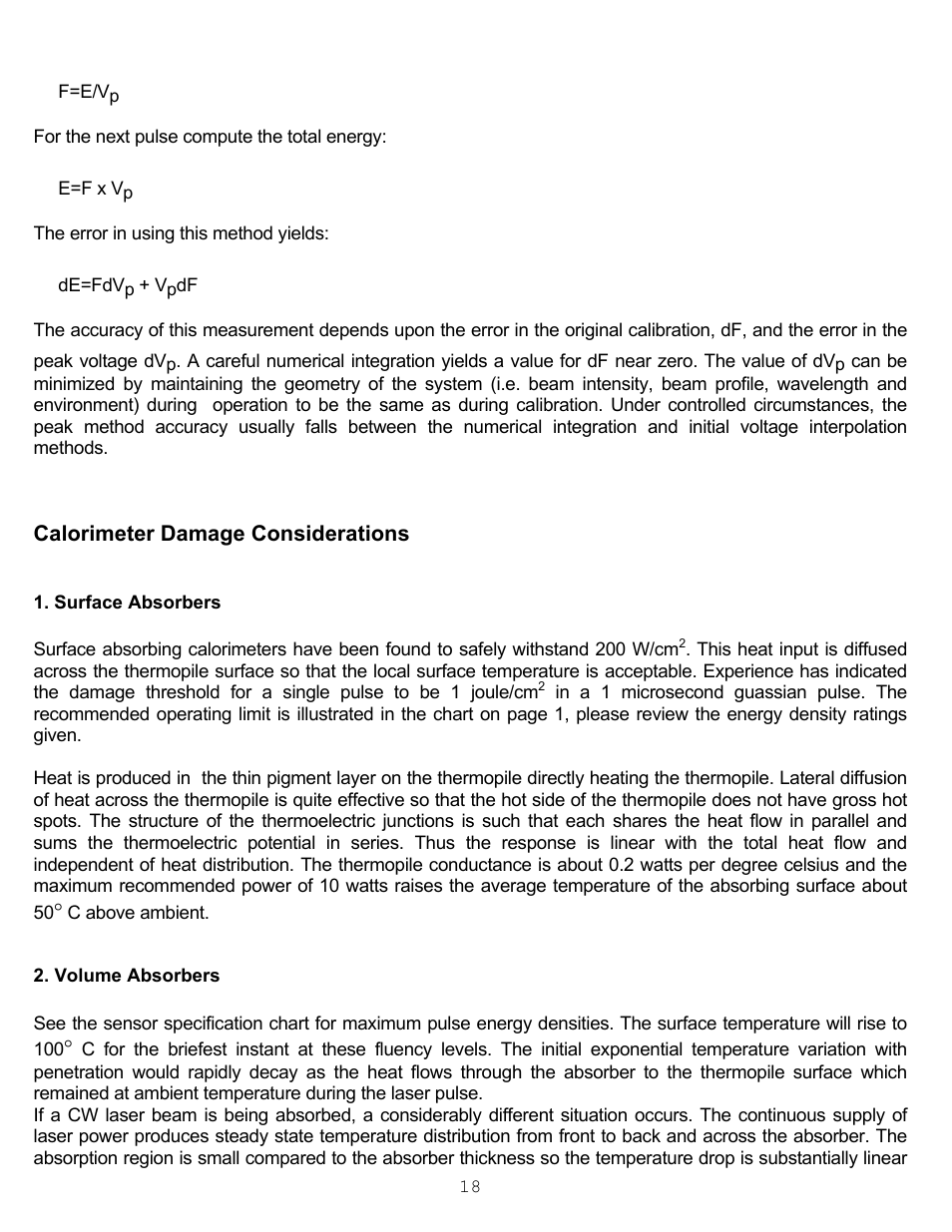 Calorimeter damage considerations, Surface absorbers, Volume absorbers | Surface absorbers 2. volume absorbers | Scientech S200 Vector User Manual | Page 21 / 42