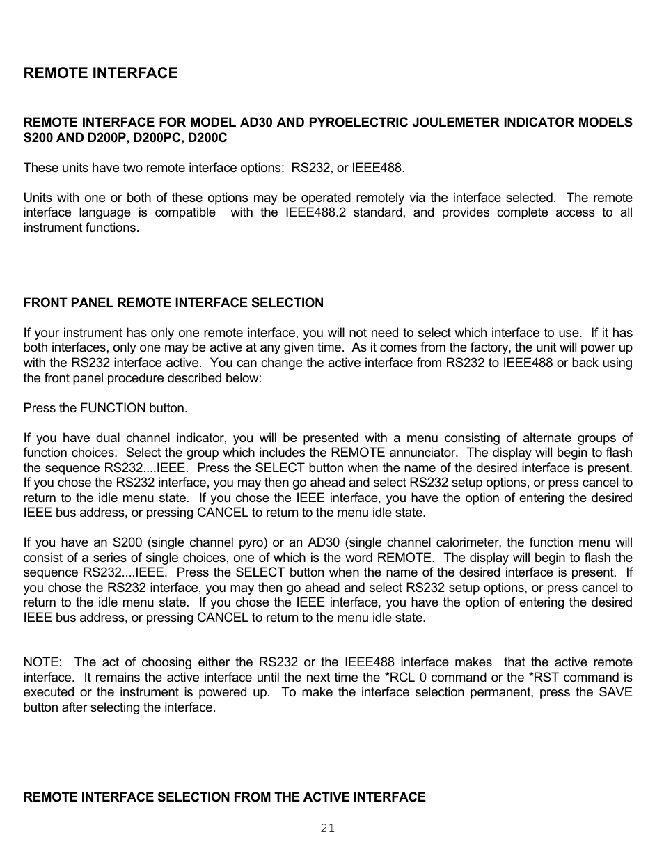 Remote interface | Scientech S200 Vector User Manual | Page 24 / 42