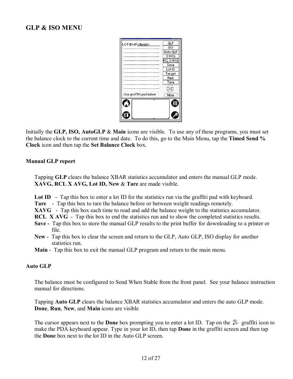 Glp & iso menu | Scientech PDA User Manual | Page 12 / 27