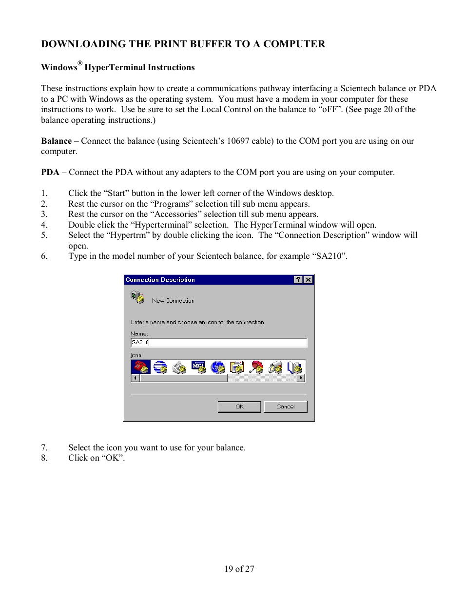 Downloading the print buffer to a computer | Scientech PDA User Manual | Page 19 / 27