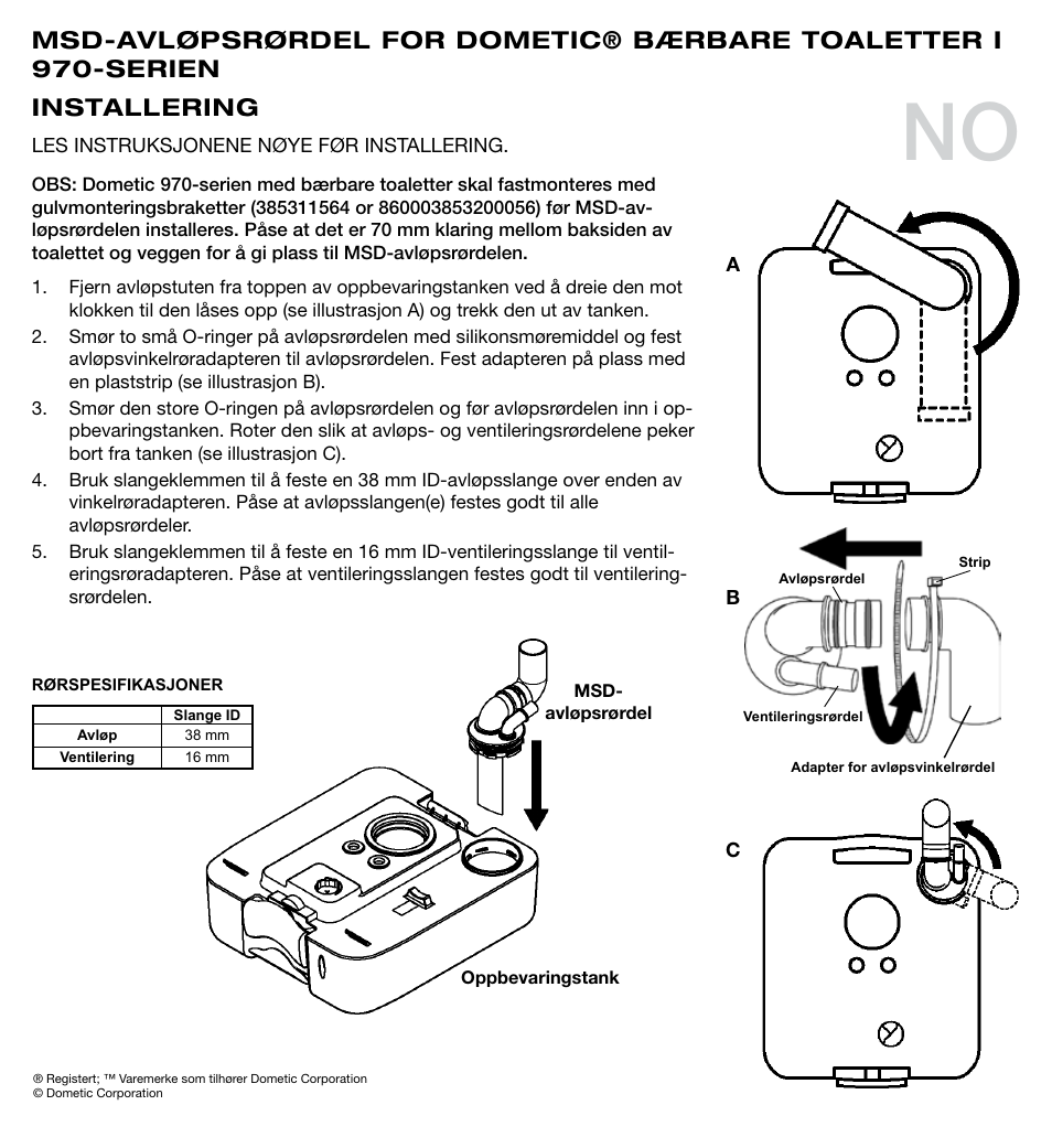 Installering | SeaLand 970 Series MSD Fittings User Manual | Page 12 / 16