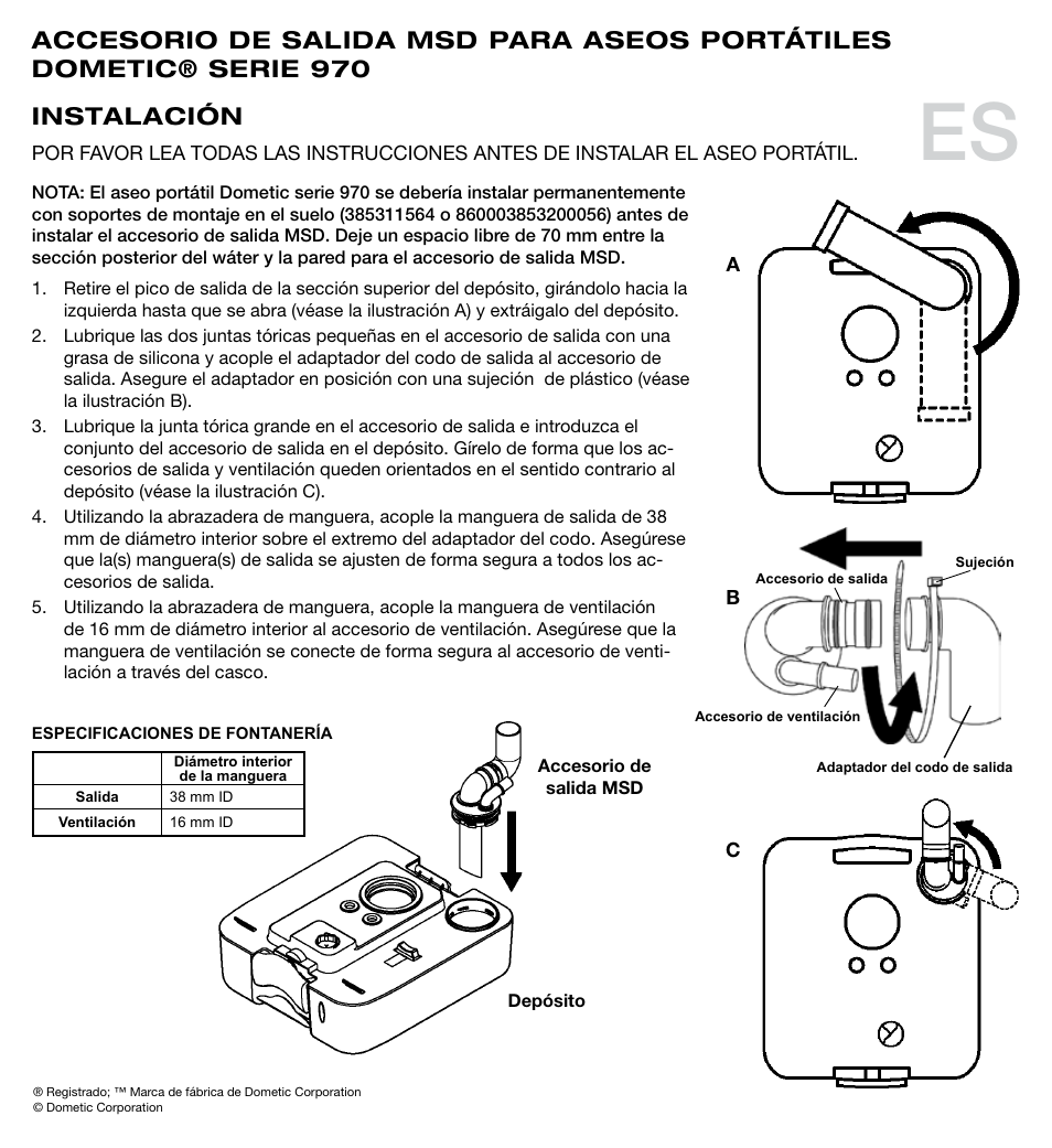 Instalación | SeaLand 970 Series MSD Fittings User Manual | Page 2 / 16