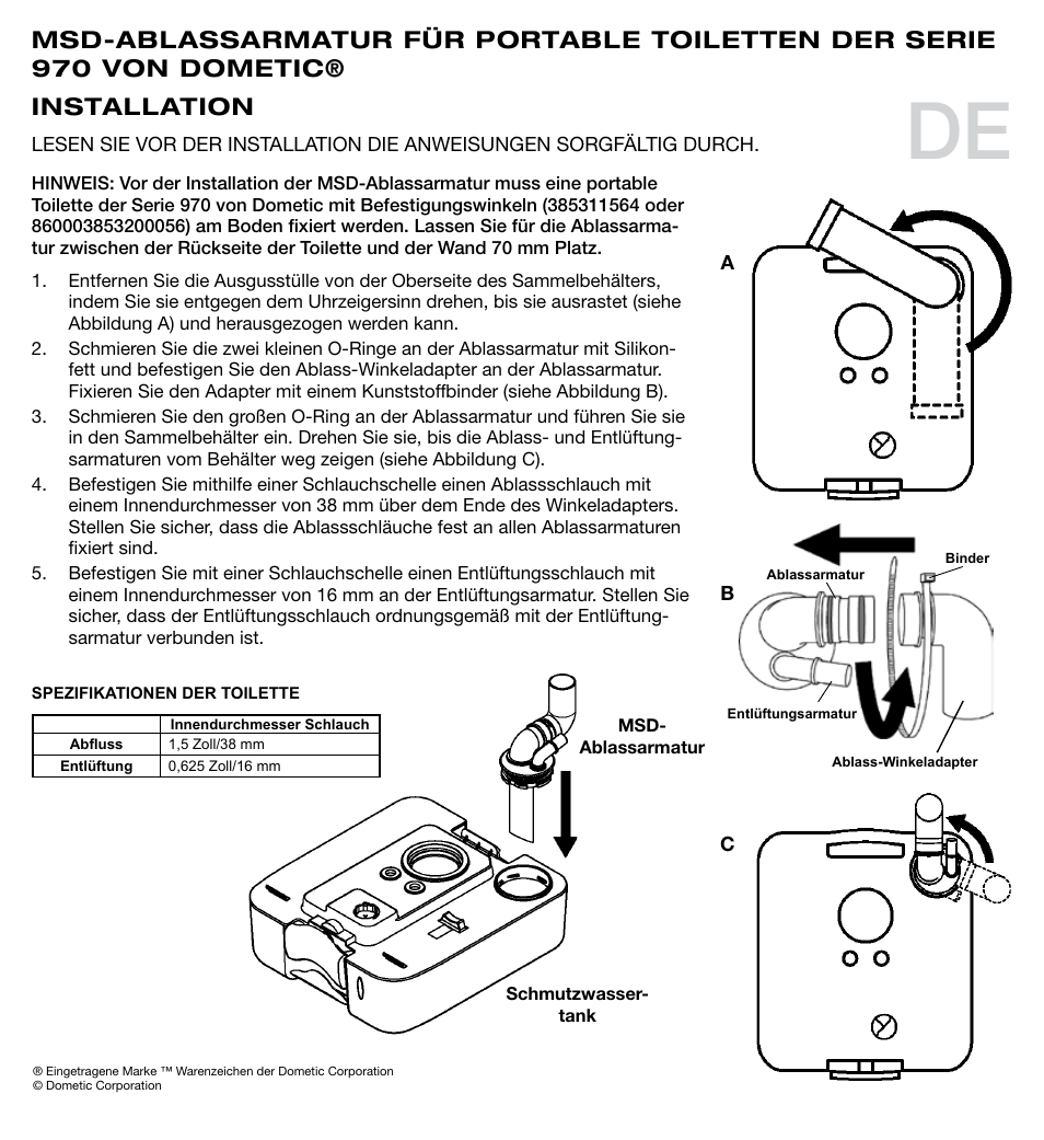 Installation | SeaLand 970 Series MSD Fittings User Manual | Page 4 / 16