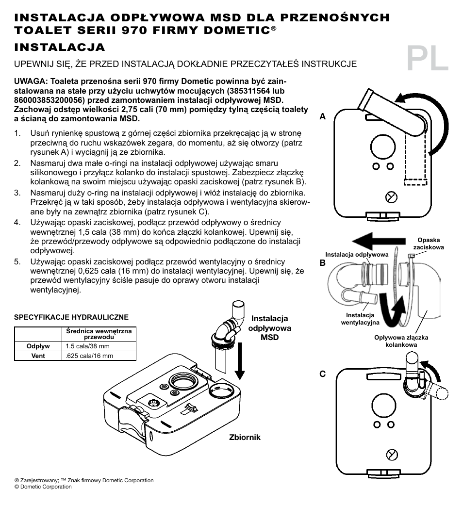 Instalacja | SeaLand 970 Series MSD Fittings User Manual | Page 7 / 16