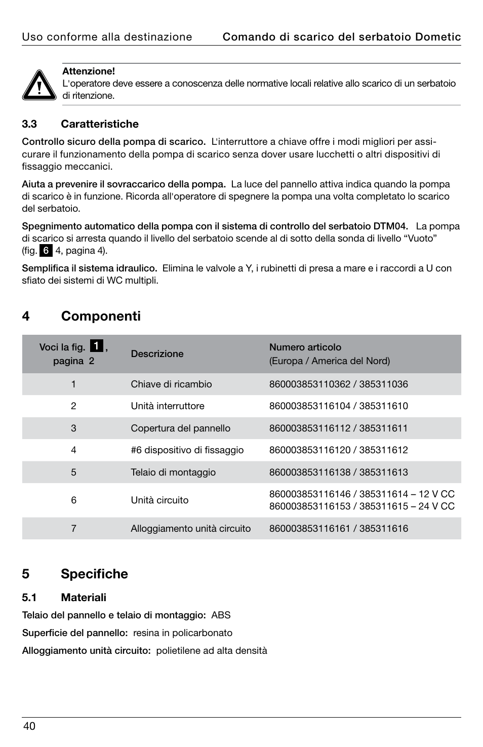 4 componenti, 5 specifiche | SeaLand DTD01 Discharge Pump Control User Manual | Page 40 / 72