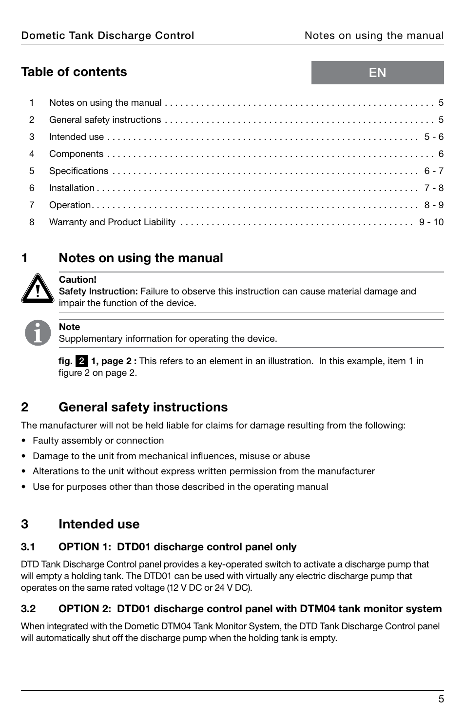 En table of contents, 2general safety instructions, 3intended use | SeaLand DTD01 Discharge Pump Control User Manual | Page 5 / 72
