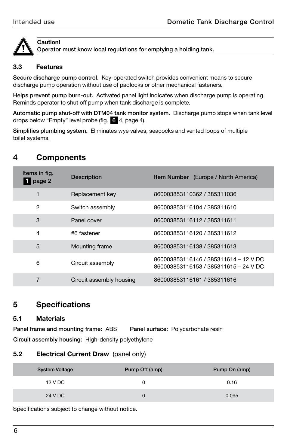 4 components, 5 specifications | SeaLand DTD01 Discharge Pump Control User Manual | Page 6 / 72