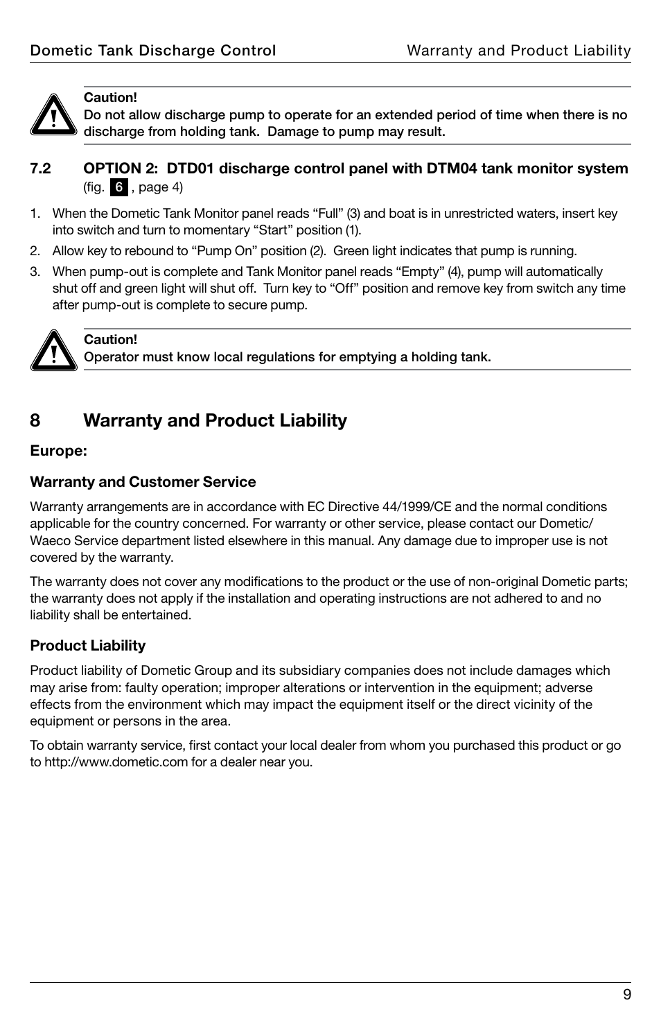 8warranty and product liability | SeaLand DTD01 Discharge Pump Control User Manual | Page 9 / 72