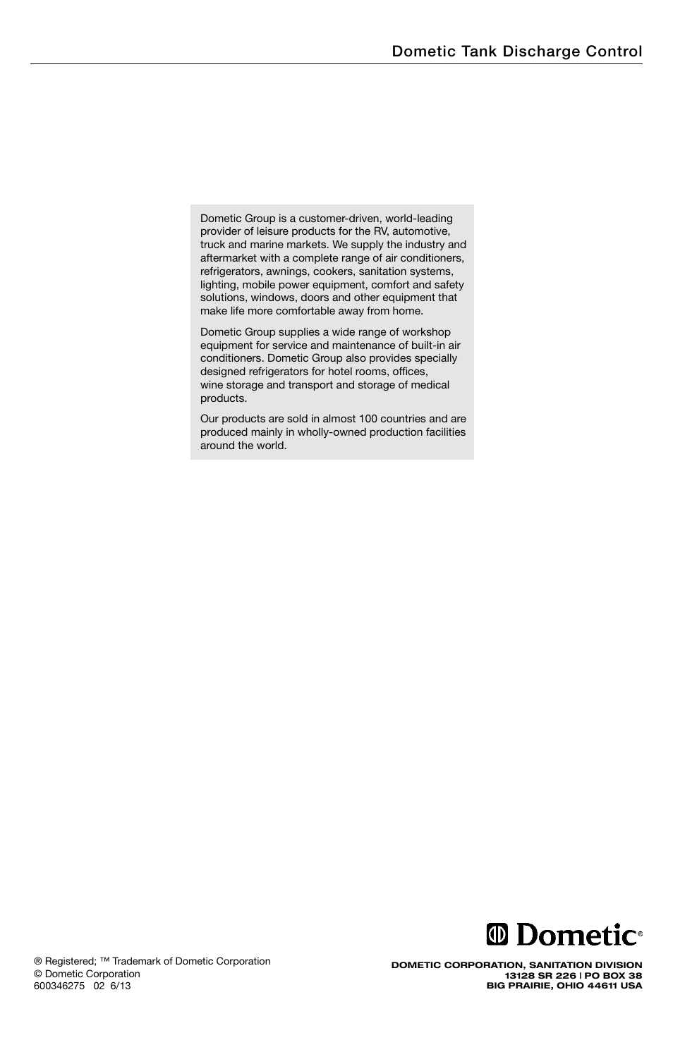Dometic tank discharge control | SeaLand DTD02 Discharge Pump Control User Manual | Page 16 / 16