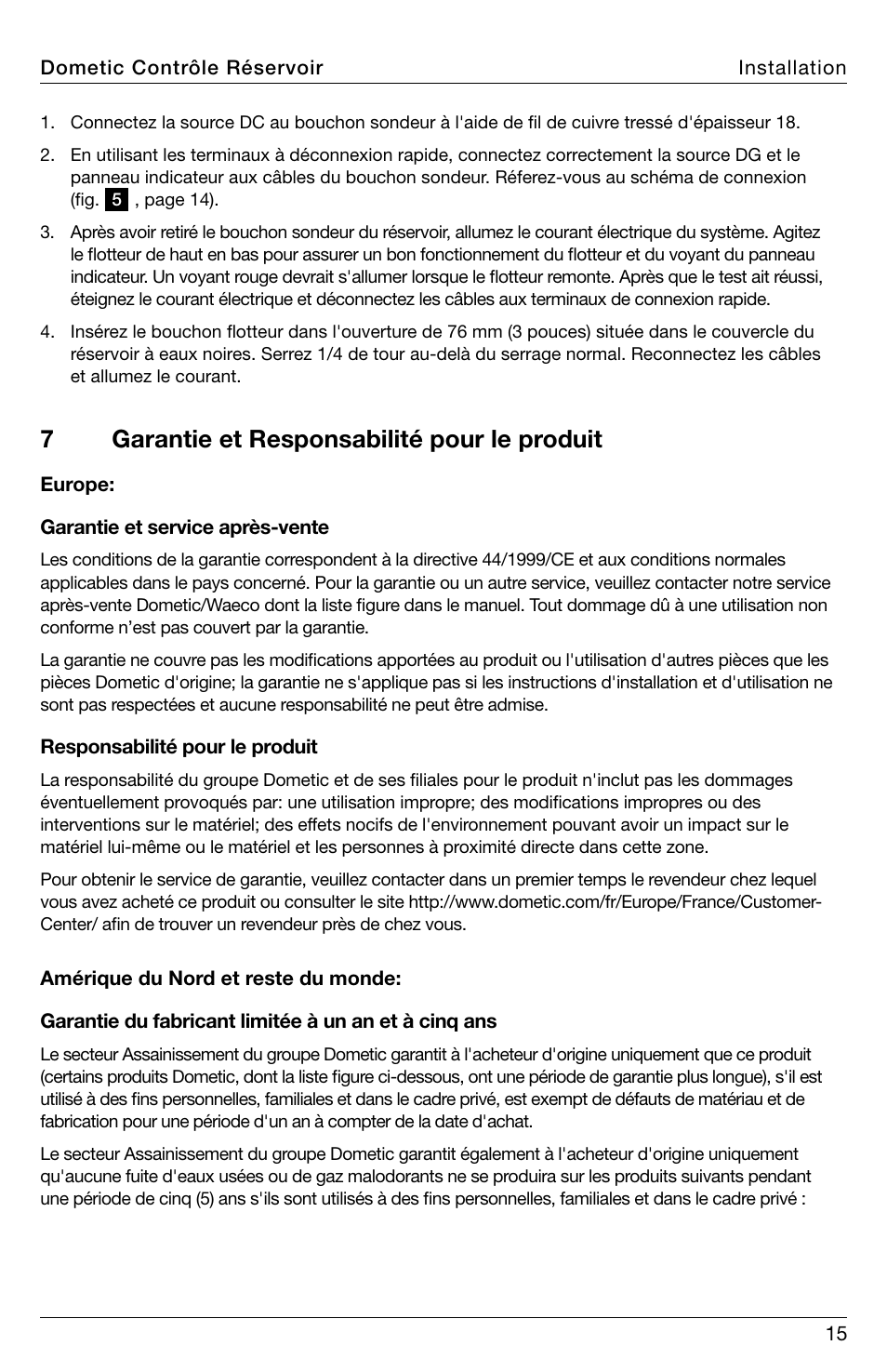 7garantie et responsabilité pour le produit | SeaLand DTM01C Tank Monitor User Manual | Page 15 / 48