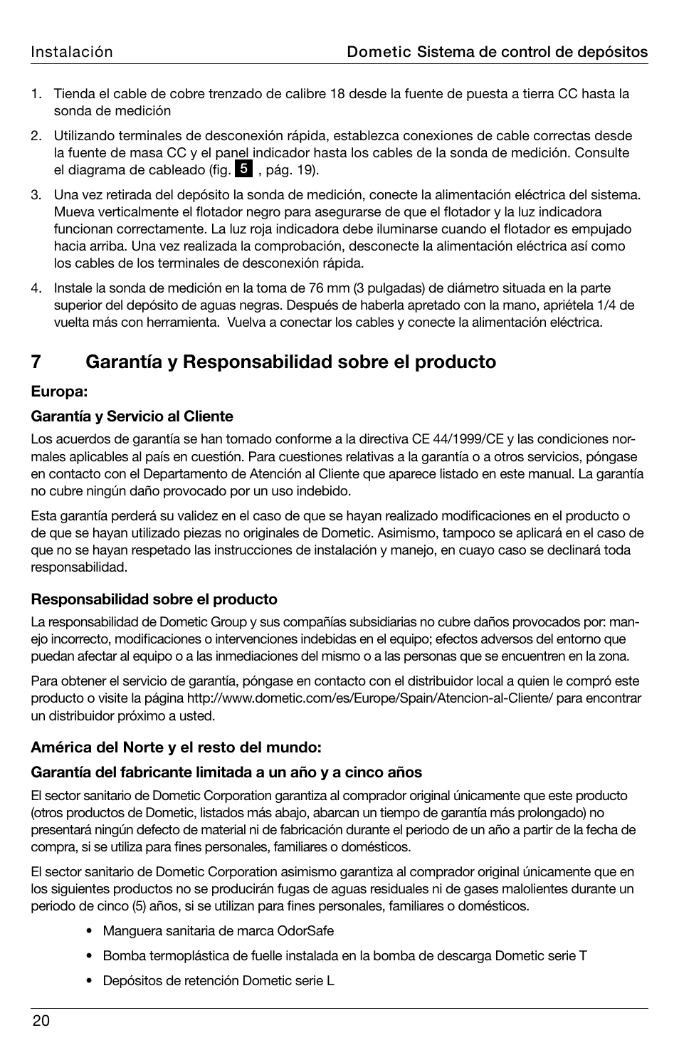 7garantía y responsabilidad sobre el producto | SeaLand DTM01C Tank Monitor User Manual | Page 20 / 48