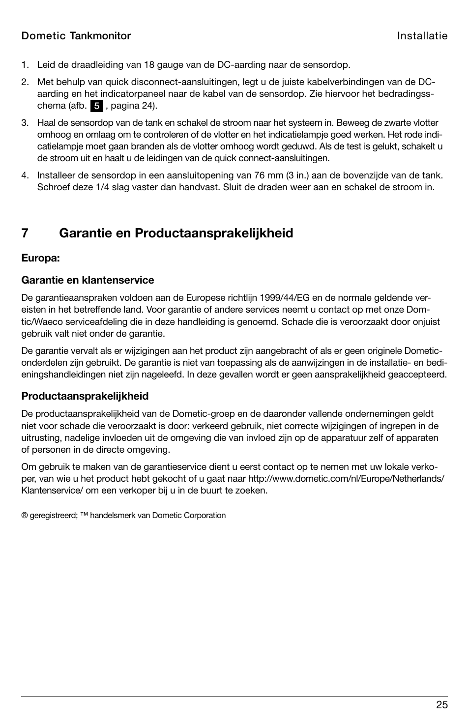 7garantie en productaansprakelijkheid | SeaLand DTM01C Tank Monitor User Manual | Page 25 / 48