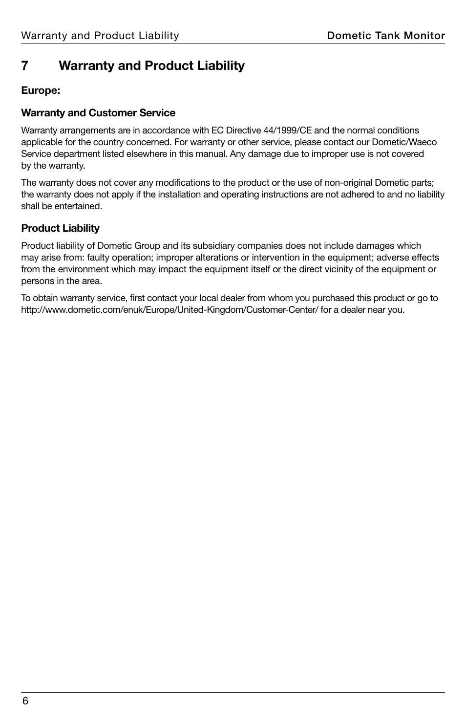 7warranty and product liability | SeaLand DTM01C Tank Monitor User Manual | Page 6 / 48