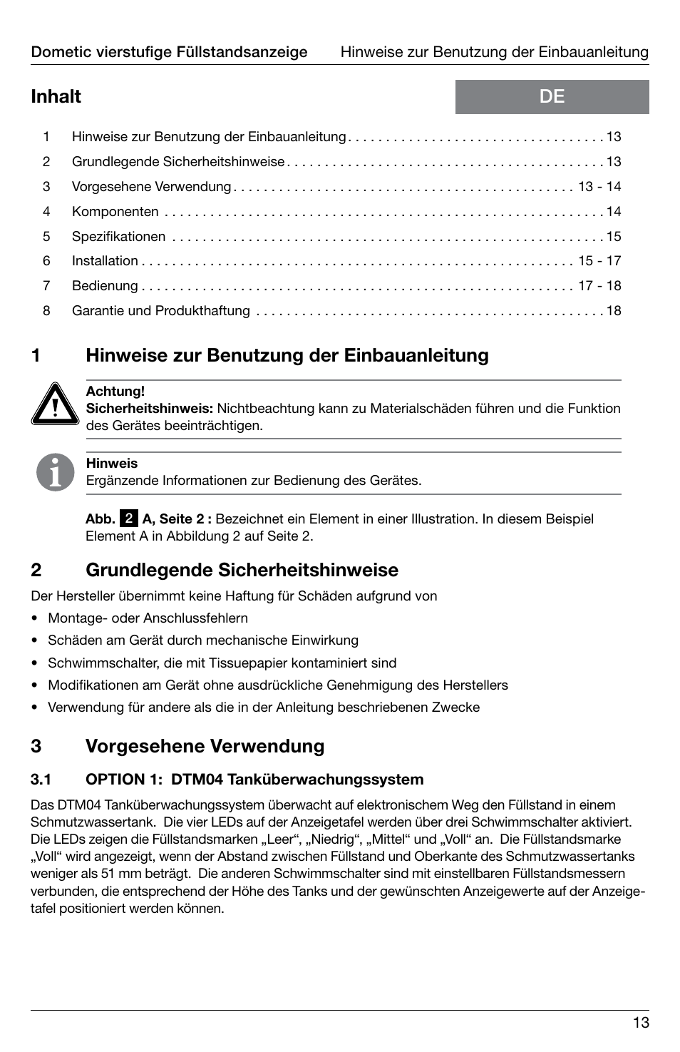 3vorgesehene verwendung, 2grundlegende sicherheitshinweise | SeaLand DTM04 Tank Monitor System Manual User Manual | Page 13 / 72