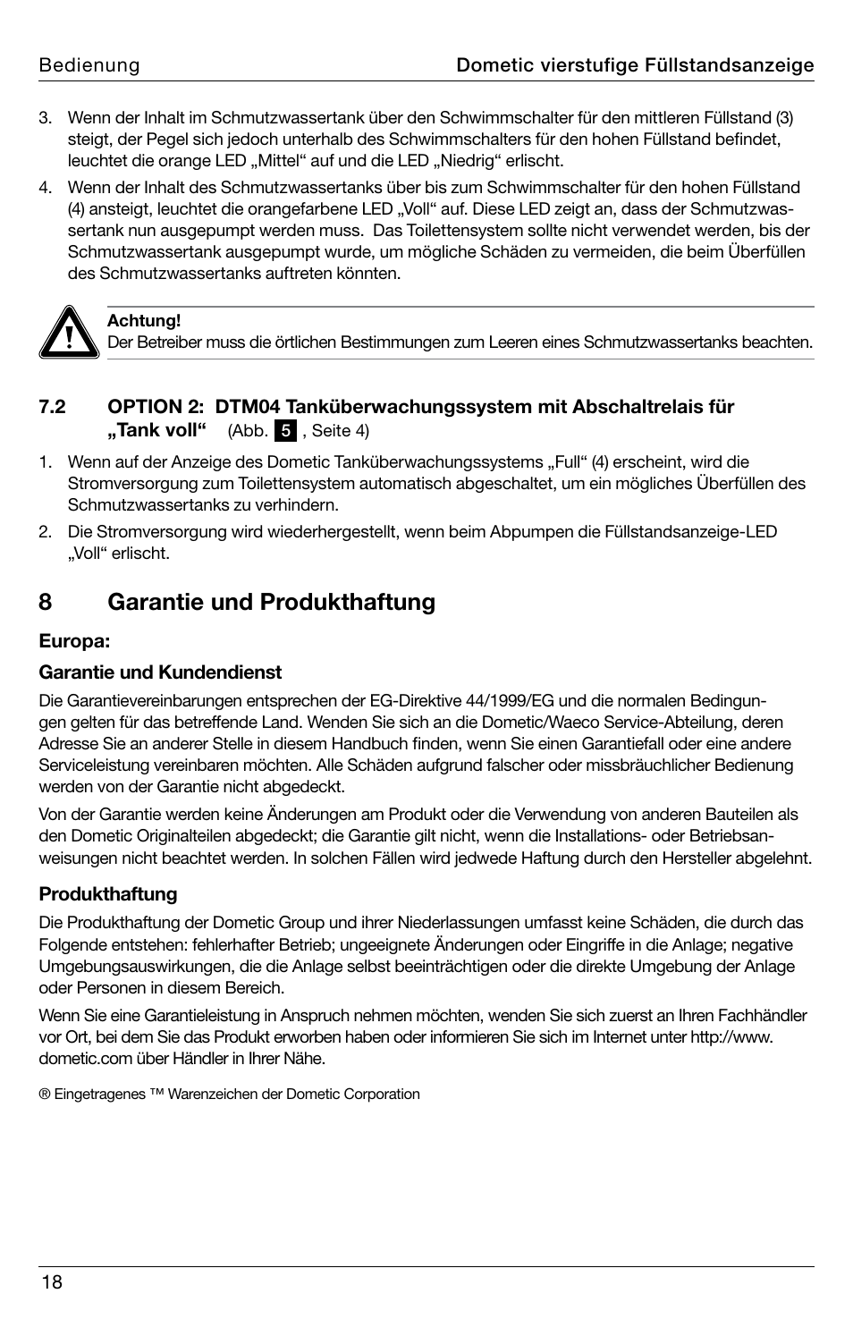 8garantie und produkthaftung | SeaLand DTM04 Tank Monitor System Manual User Manual | Page 18 / 72