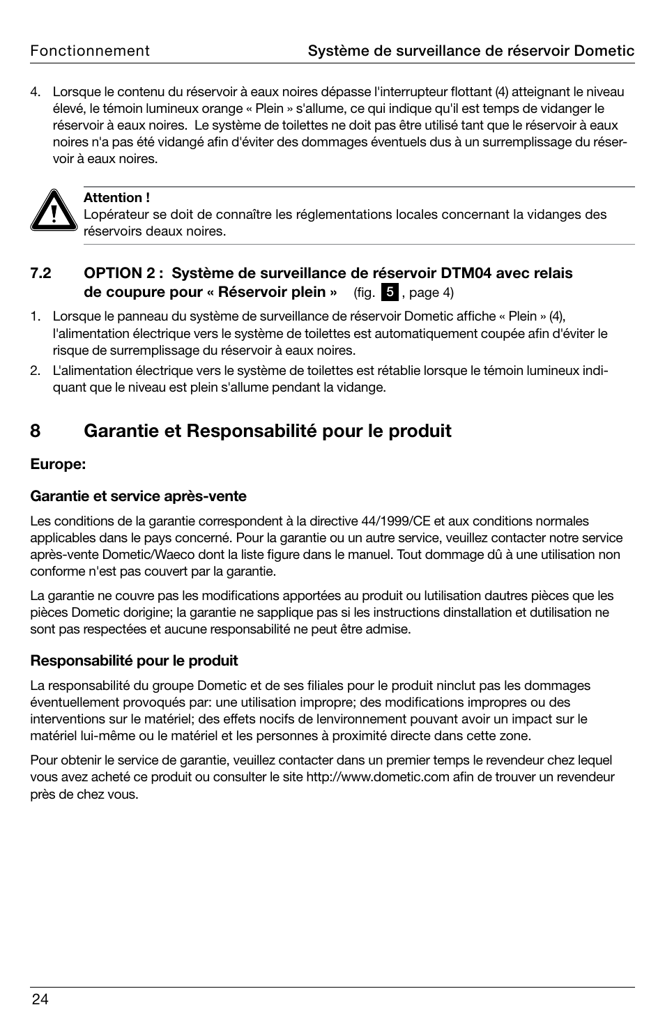 8garantie et responsabilité pour le produit | SeaLand DTM04 Tank Monitor System Manual User Manual | Page 24 / 72
