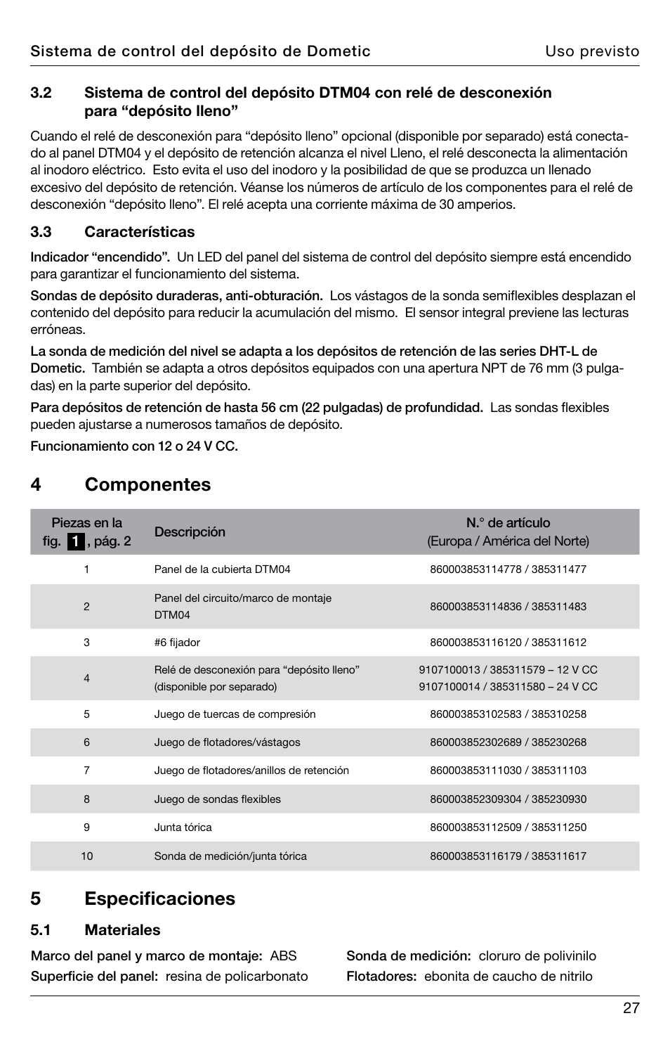 4 componentes, 5 especificaciones, 3 características | 1 materiales | SeaLand DTM04 Tank Monitor System Manual User Manual | Page 27 / 72