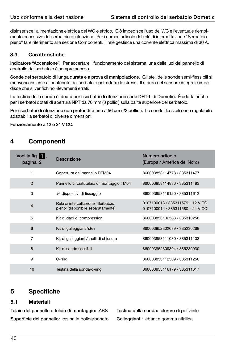 4 componenti, 5 specifiche | SeaLand DTM04 Tank Monitor System Manual User Manual | Page 40 / 72