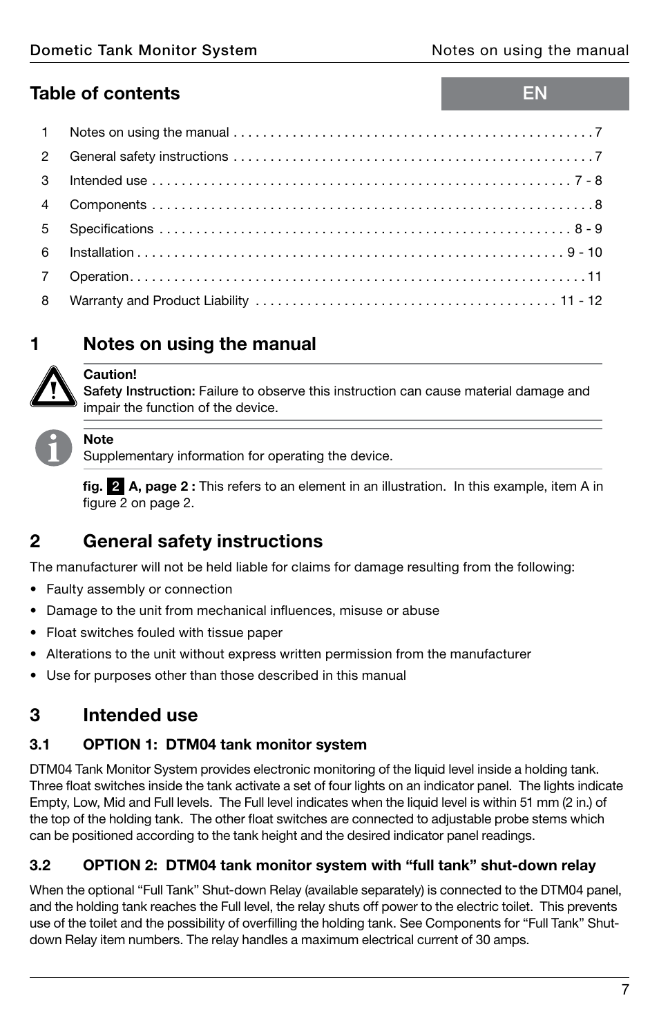 En table of contents, 2general safety instructions, 3intended use | SeaLand DTM04 Tank Monitor System Manual User Manual | Page 7 / 72