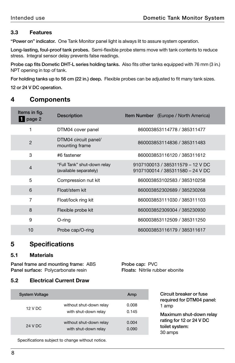 4 components, 5 specifications | SeaLand DTM04 Tank Monitor System Manual User Manual | Page 8 / 72