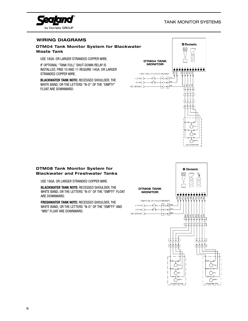 Wiring diagrams | SeaLand DTM04 Tank Monitor System Manual User Manual | Page 6 / 9