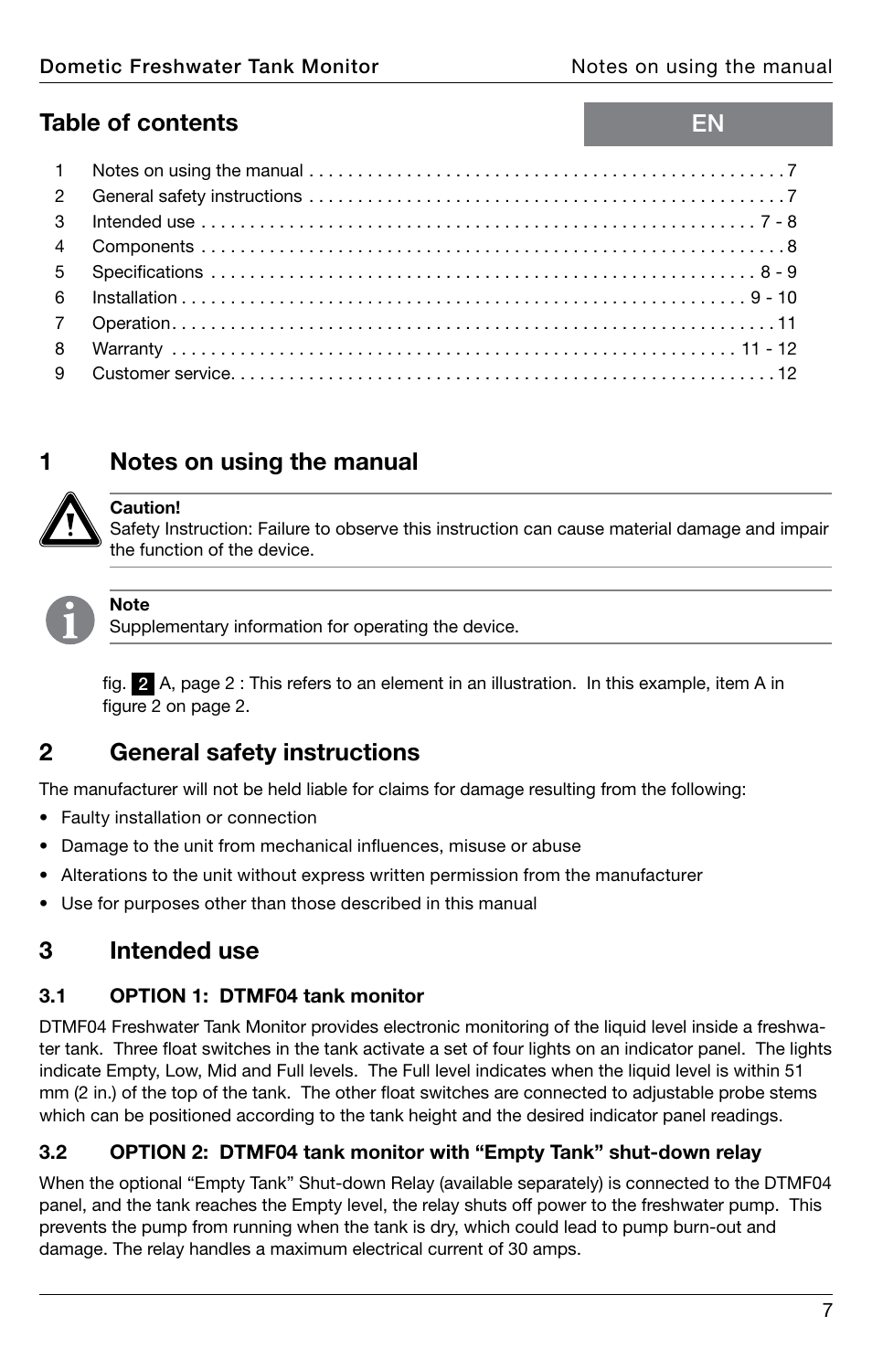 SeaLand DTMF04 Freshwater Tank Monitor User Manual | Page 7 / 12