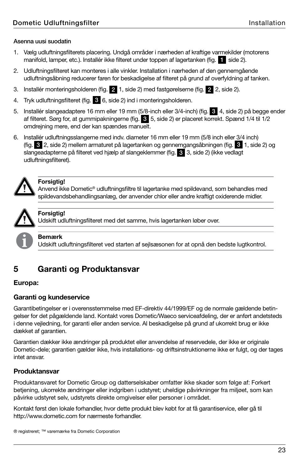 5garanti og produktansvar | SeaLand DVF1619 Vent Filter User Manual | Page 23 / 28