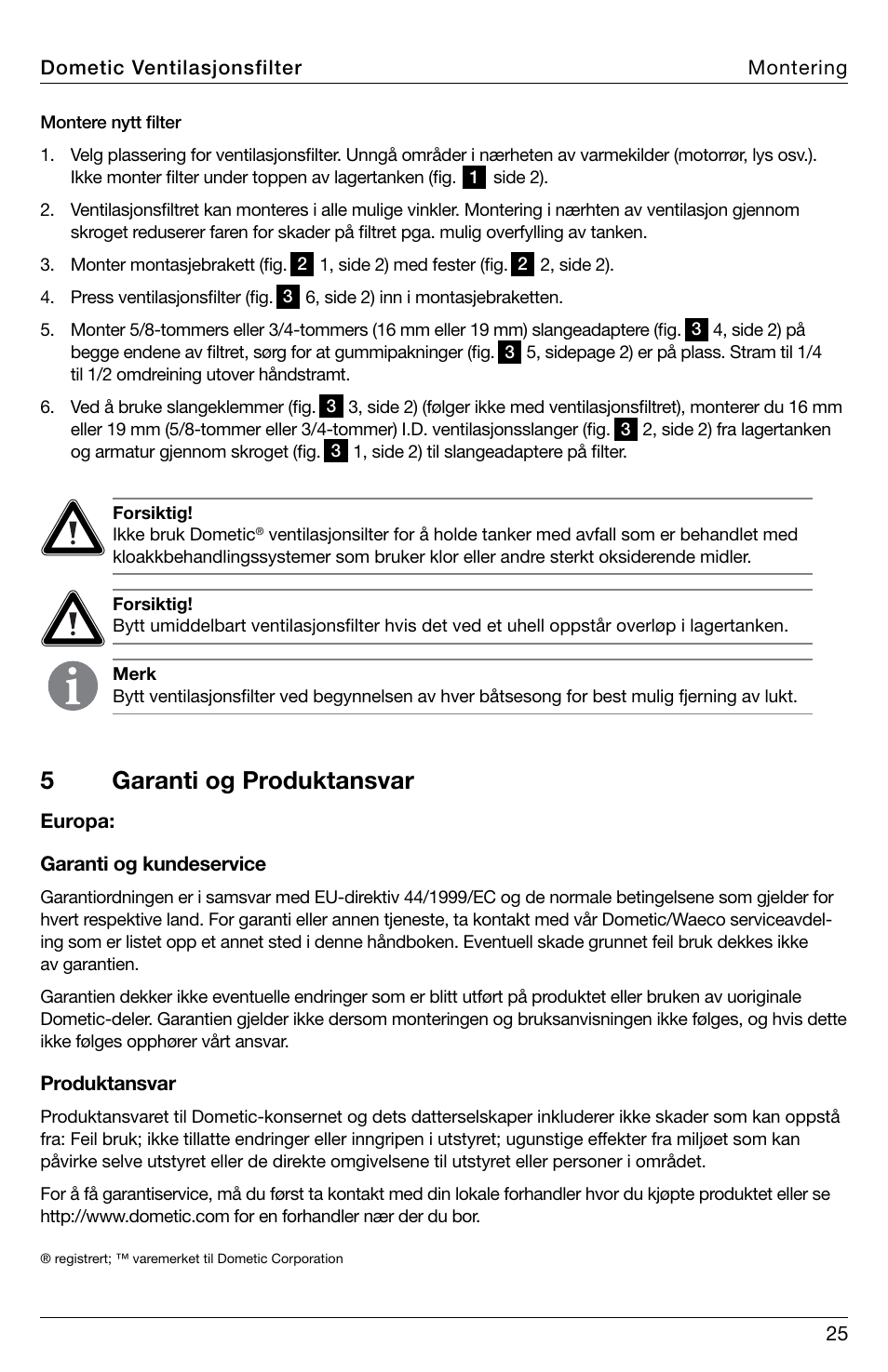 5garanti og produktansvar | SeaLand DVF1619 Vent Filter User Manual | Page 25 / 28