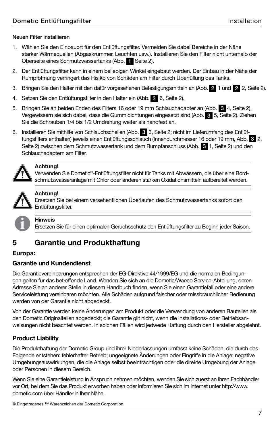 5garantie und produkthaftung | SeaLand DVF1619 Vent Filter User Manual | Page 7 / 28