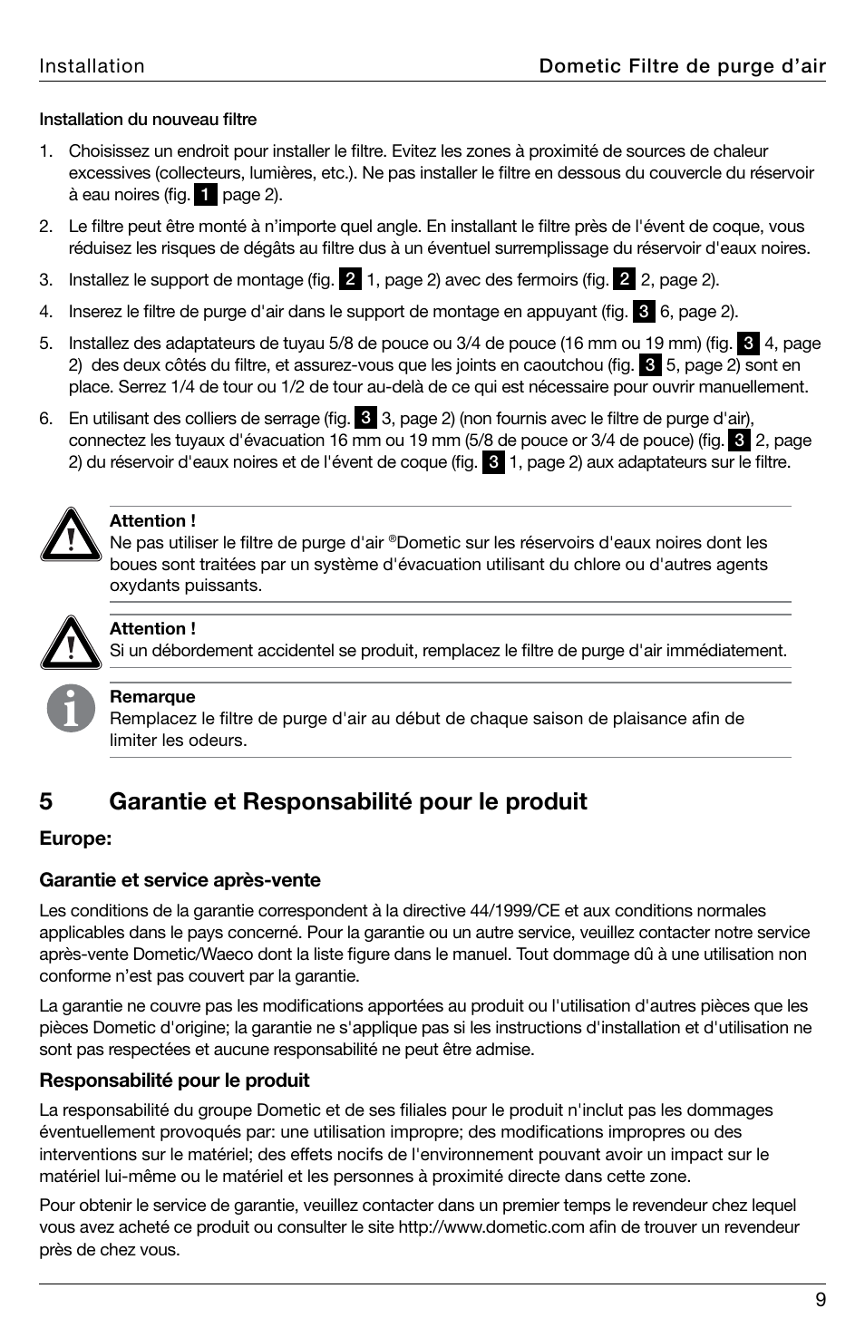 5garantie et responsabilité pour le produit | SeaLand DVF1619 Vent Filter User Manual | Page 9 / 28