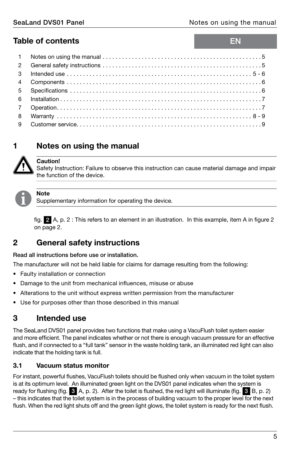 SeaLand DVS01 VacuFlush Status Panel User Manual | Page 5 / 12