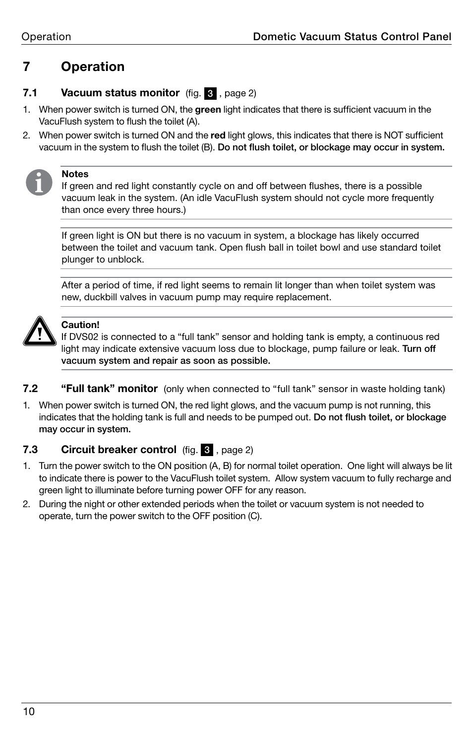 Operation, 7 operation | SeaLand DVS02 Vacuum Status Control User Manual | Page 10 / 12